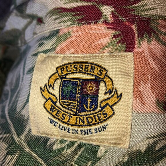 Pussers West Indies Mens Large Floral Silk Blend Hawaiian Button Up Shirt Size L - Picture 7 of 10